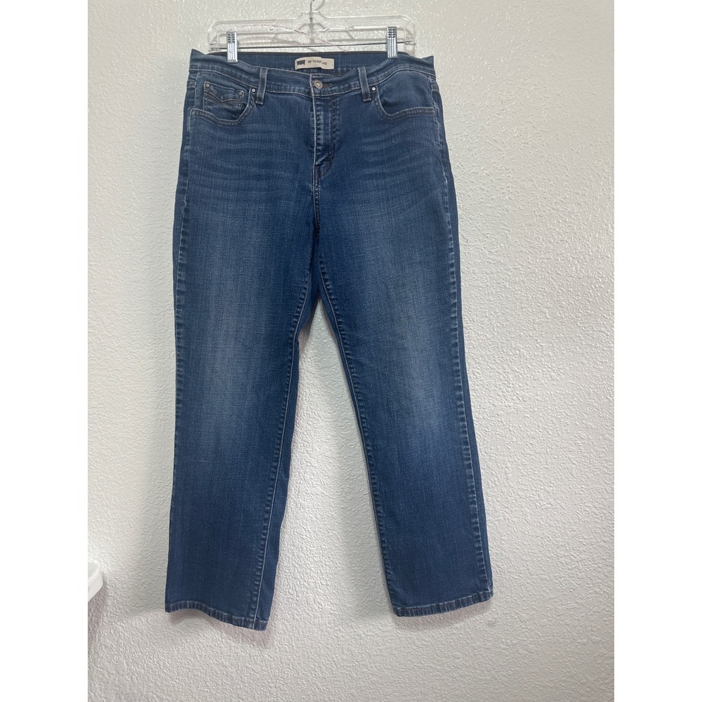 Levis 505 Straight Leg Jeans Womens Medium Wash Blue Denim Flap Pocket Pants